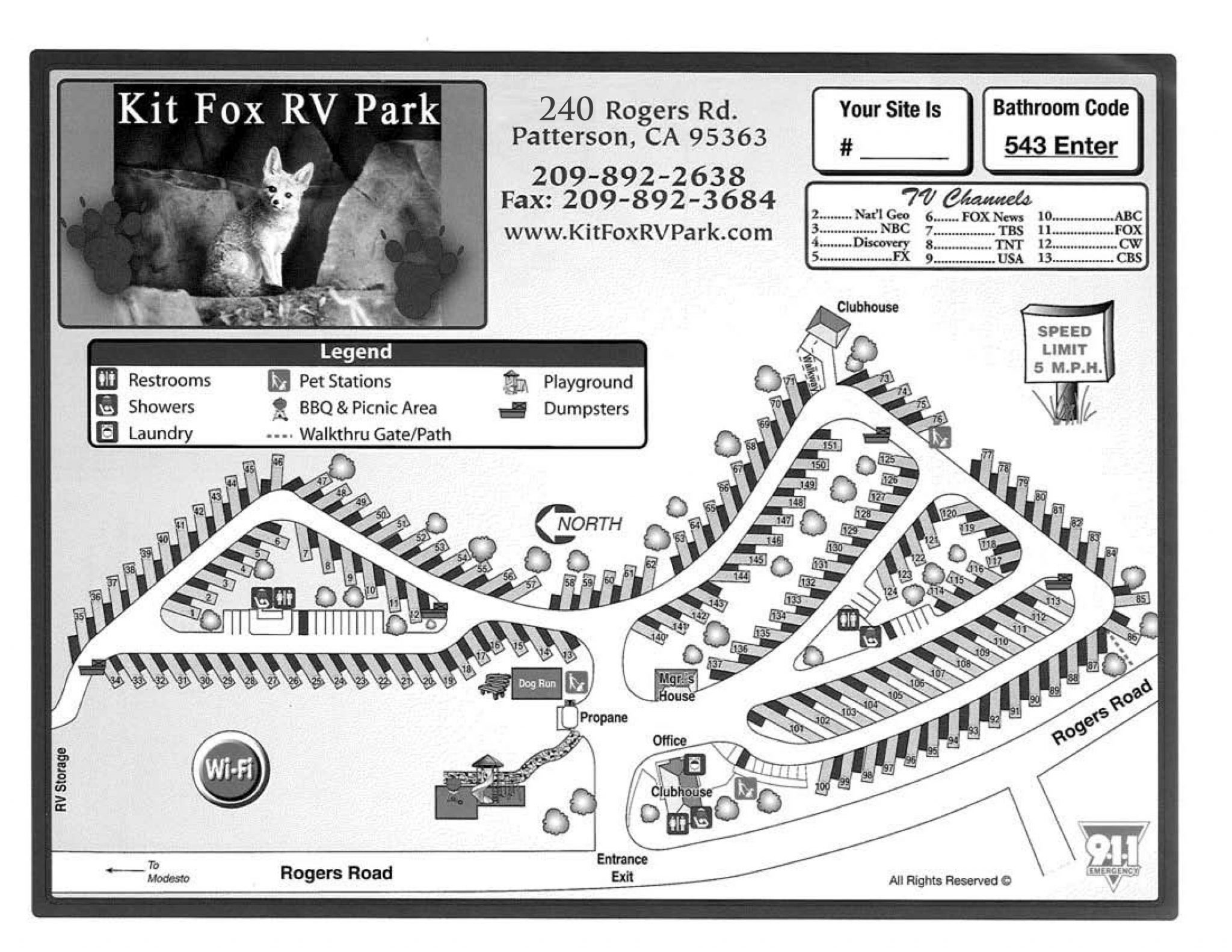 Map of property with RV sites labeled